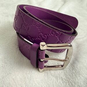 Gucci Size 32 Signature Purple Monogram Leather Belt